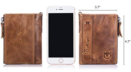 bullcaptain Funda de piel tipo portafolios para hombres Bifold clásico con doble cierre bolsillos
