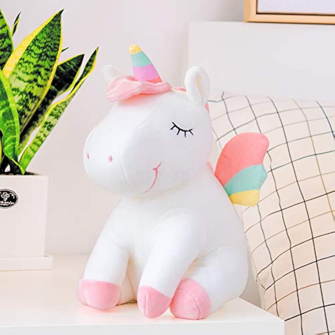 Unicornio peluche juguetes niñas regalos con alas arco iris blanco 12 pulgadas