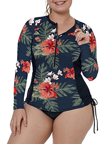 XAKALAKA - Tankini Rashguard para mujer, talla extra grande, cremallera frontal, multicolor