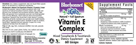 Bluebonnet Natural Full Spectrum Vitamina E Complejo - 60 Licaps