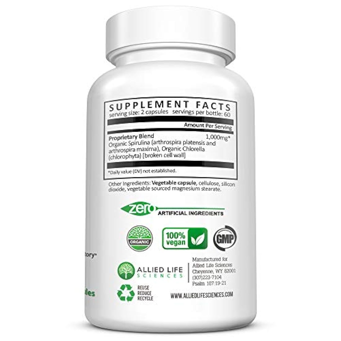 Allied Life espirulina y clorela. Cápsulas de proteínas