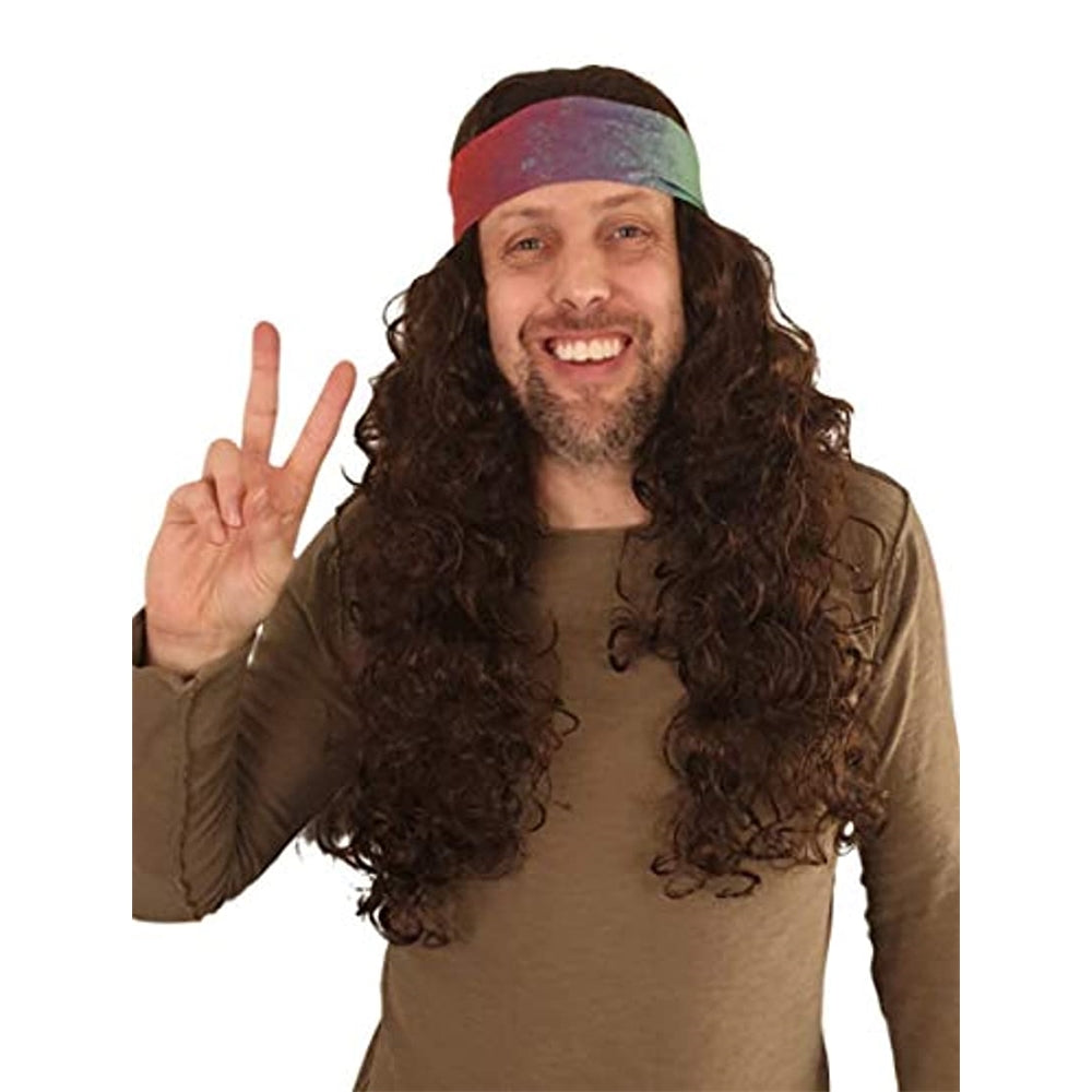 Disfraces  Peluca hippie con diadema flexible de teñido