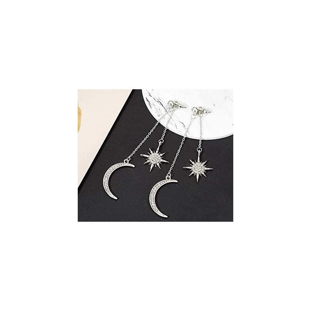 Aretes largos colgantes para mujeres diseño sol y luna