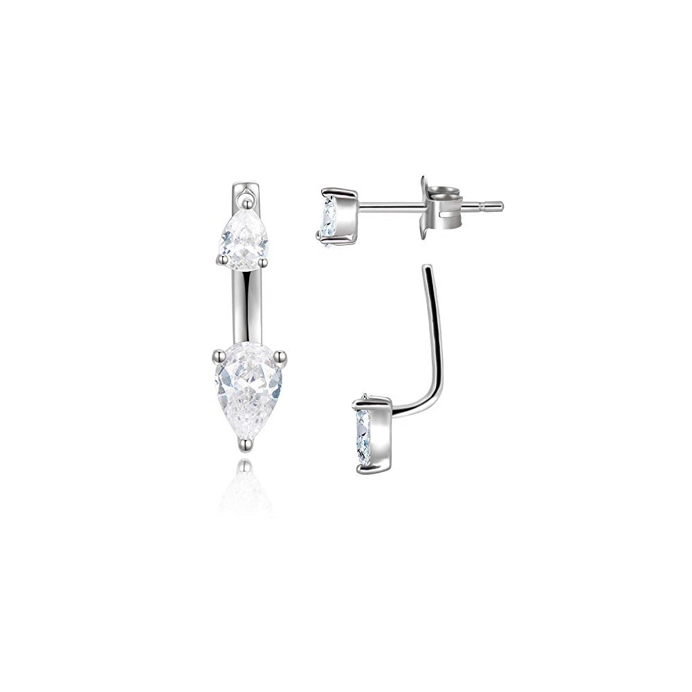 Aretes de plata forma de pera doble con circonita cúbica