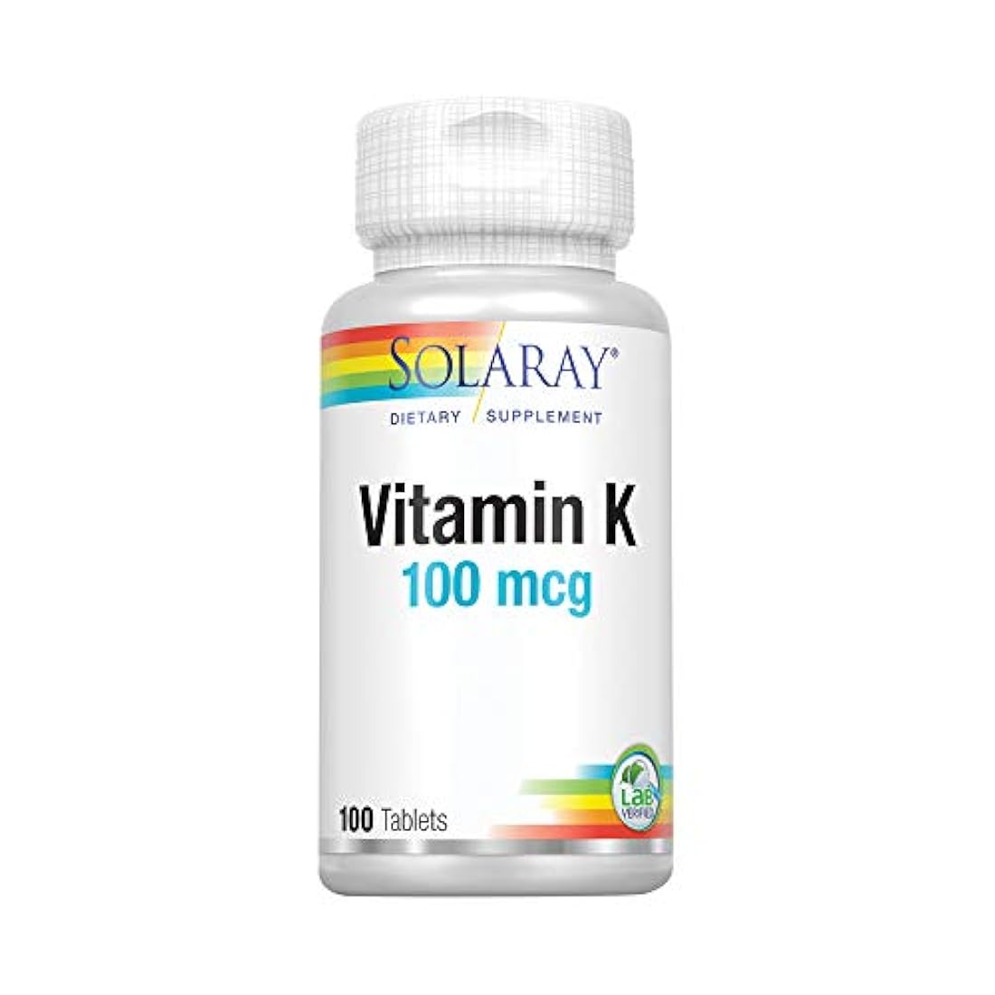 Solaray Vitamina K-1 100 mcg | Estructura de hueso saludable, coagulación de la sangre, soporte de síntesis de proteínas | No OMG, vegano y laboratorio verificado | 100 tabletas