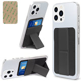 WWW Tarjetero con soporte para la parte trasera del teléfono, cartera segura para pegar en la cartera, soporte de tarjetas de crédito de piel sintética para teléfono celular con adhesivo 3M para teléfonos inteligentes, color negro