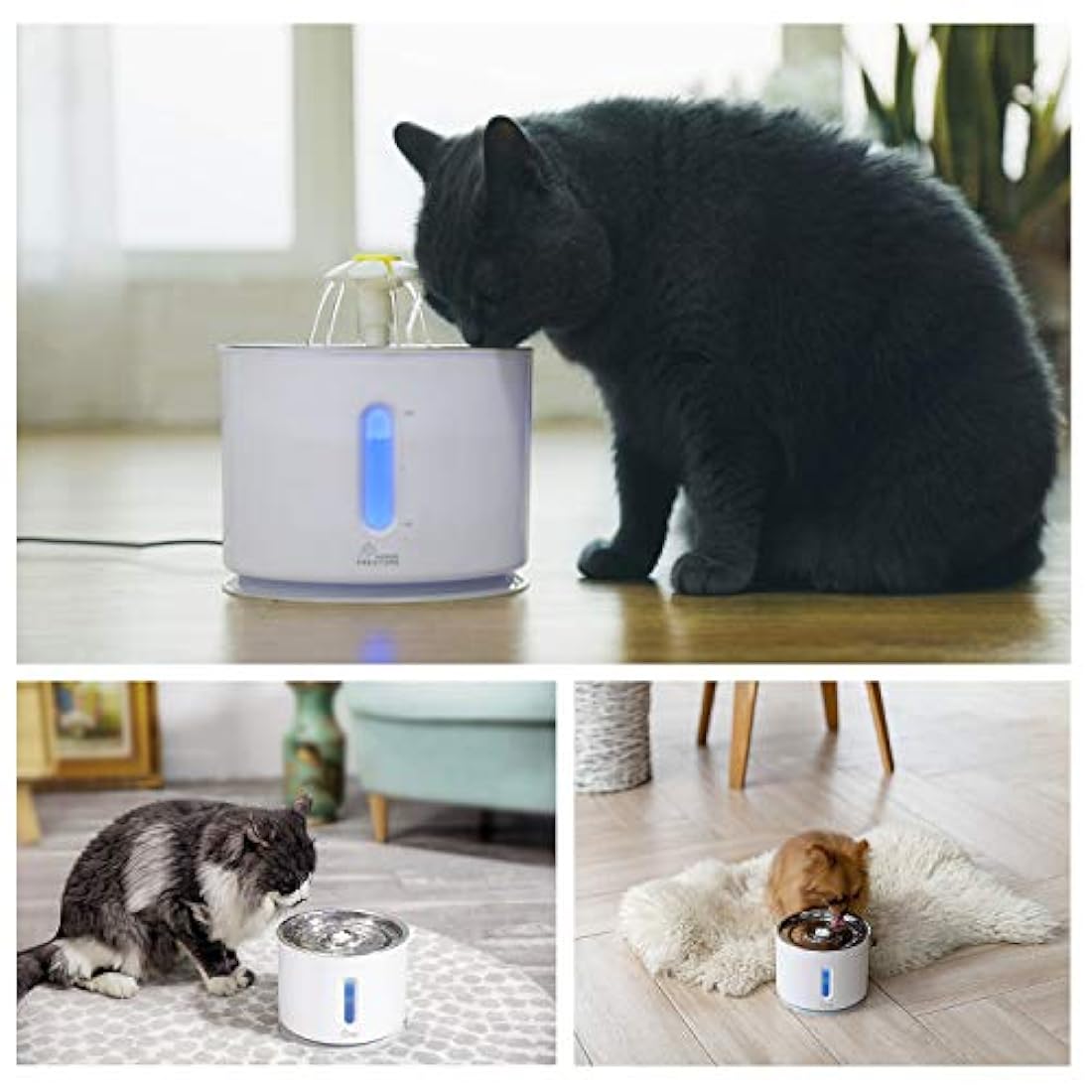 Fuente de agua de gato de acero inoxidable, 81oz/2.4L, bomba inteligente con indicador LED para alerta de escasez de agua, ventana de nivel de agua
