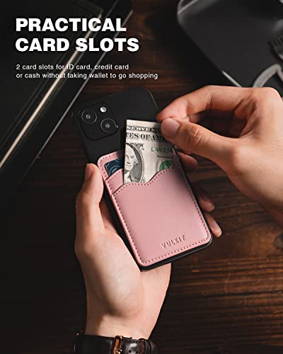 VULKIT Portatarjetas de teléfono de piel delgada con bolsillo adhesivo RFID bloqueo de tarjetas de crédito, pegatina para la parte posterior del smartphone, Rosa