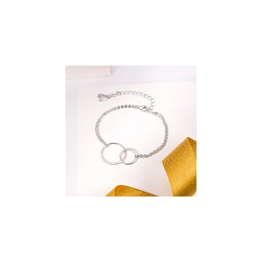 Pulseras de plata de ley 925 con dos círculos dobles