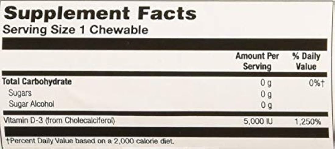 Ultra D3 5000 IU, la menta, Kal 60 Chewable