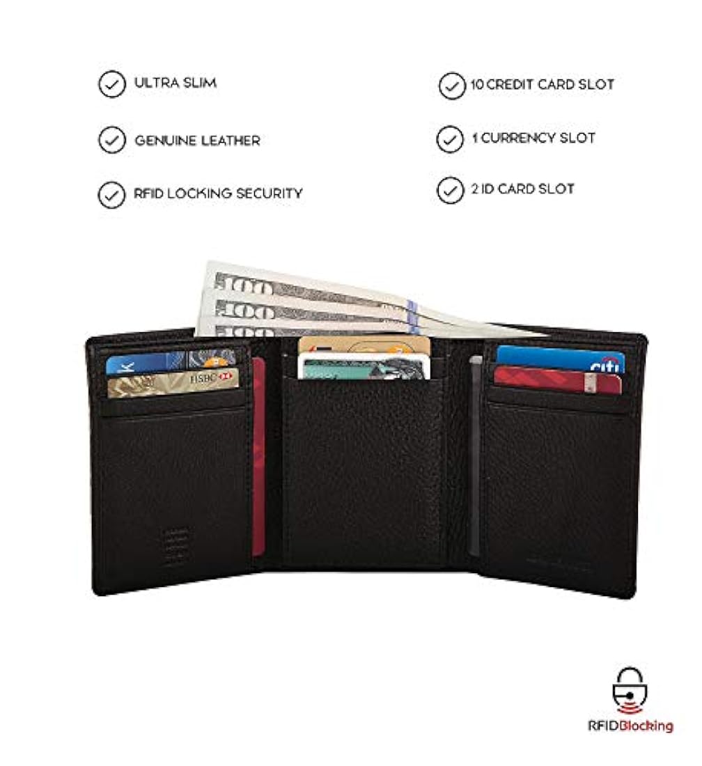 Carteras Tríptico de cuero para hombres Diseño delgado RFID