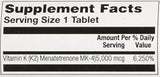 Nature's Life K-2, menatetrenona, 5000 mcg, 60 tabletas