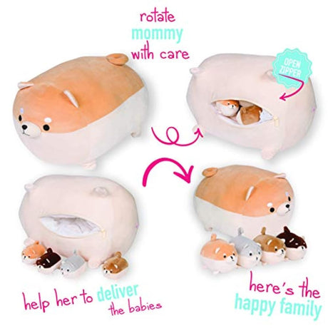 Peluche con 4 cachorros en barriga