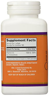 Trader Joe's Vitamina D-3 1000iu, 180 cápsulas blandas
