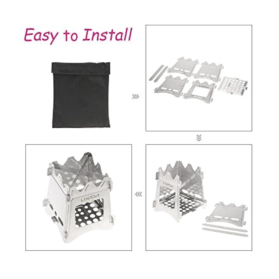Lixada - Estufa portátil plegable de acero inoxidable