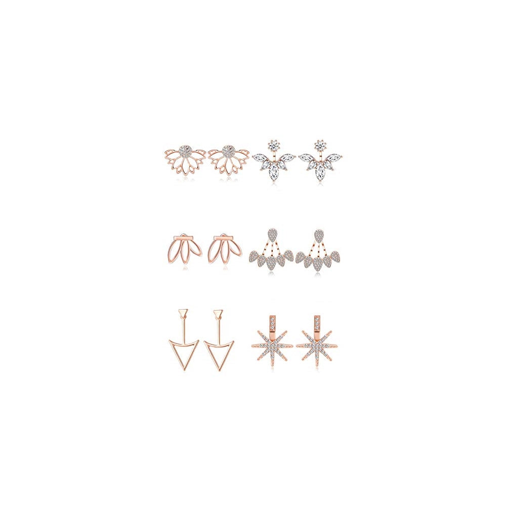 Aretes de flor de loto aretes de circonita cúbica 6 pares