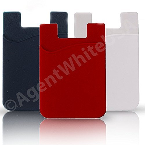 AgentWhiteUSA Billetera para teléfono celular, con funda adherente, para tarjetas de crédito, de negocios y de identificación, apta para casi todos los teléfonos, iPhone, Android y teléfonos celulares inteligentes, Rojo/Blanco/Azul