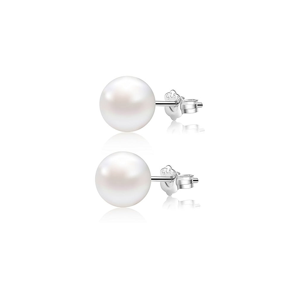 Aretes de perlas de agua dulce con botón blanco y plata