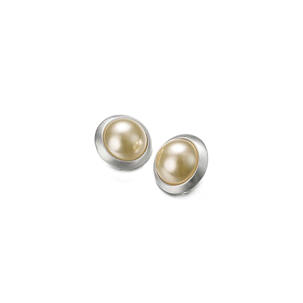 Aretes de clip redondos de perlas para mujer