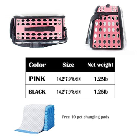 TRANSPORTADOR de conejillos de Indias, portador de hámster, portátil, transpirable, bolsa de transporte transparente para conejito, erizo, marten, transportador de animales pequeños (negro)