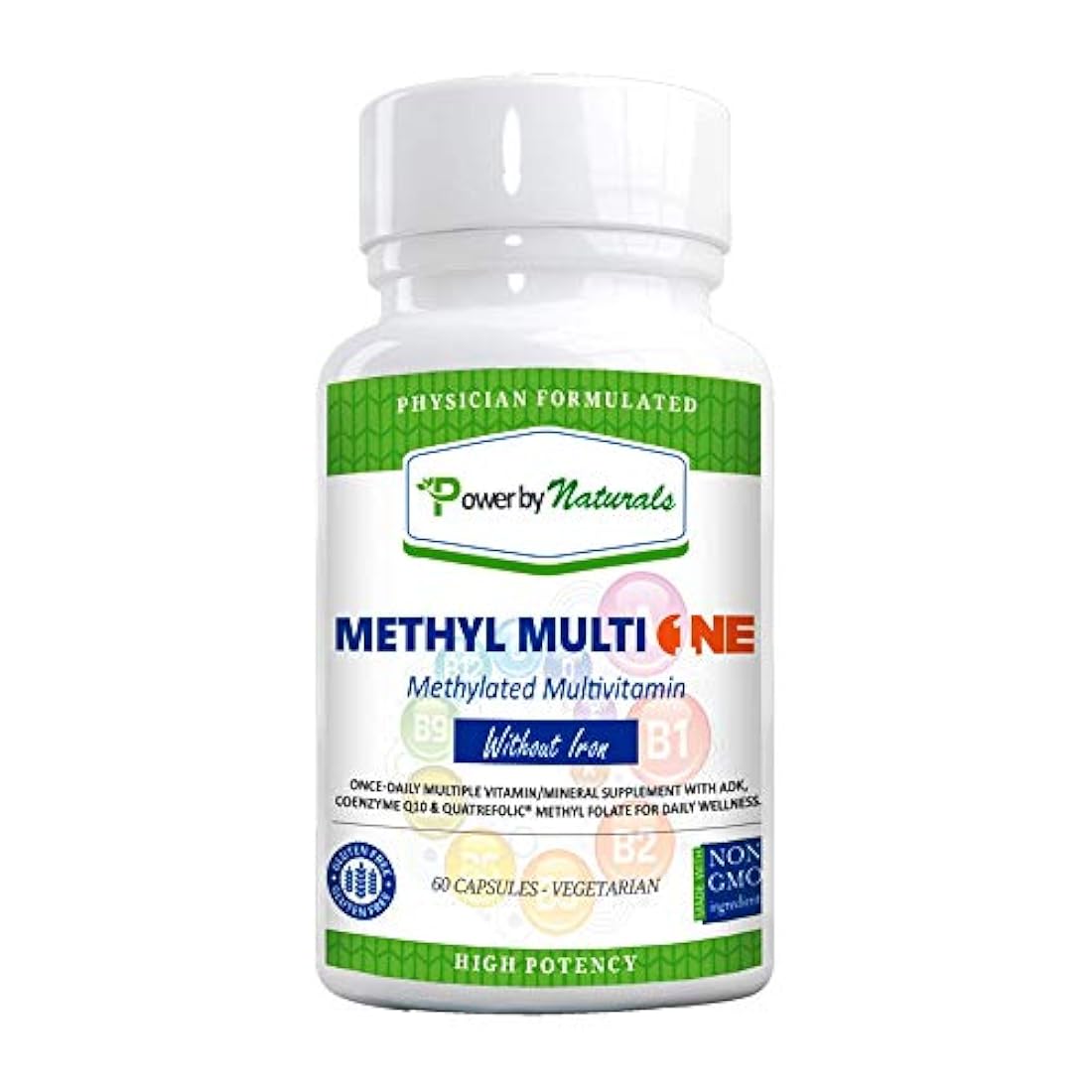 Power By Naturals - Methyl Multi One Without Iron - Once Daily MTHFR Support Supplement - Methylation Protect Methylated B12 Multivitamin with ADK, CoQ10, Quatrefolic Methylfolate - 60ct Vitamins