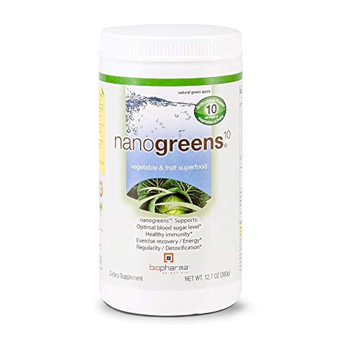 Producto  preparar bebida Biopharma Scientific NanoGreens 10