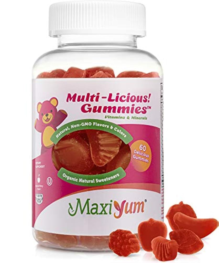 Maxi-Health Multi-Licious Vitaminas para adultos (60 gomas) masticables diarias multivitaminas de hierro, biotina, ácido fólico, suave, natural, orgánico, sabor de cerezo Kosher