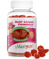 Maxi-Health Multi-Licious Vitaminas para adultos (60 gomas) masticables diarias multivitaminas de hierro, biotina, ácido fólico, suave, natural, orgánico, sabor de cerezo Kosher