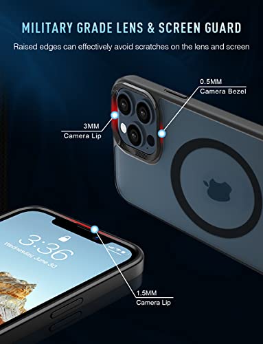 MGNAOOI - Funda magnética para iPhone 12 Pro Max, anticaídas de calidad militar comprobada, compatible con MagSafe, parte trasera translúcida mate con teclas de aleación de aluminio, antihuellas, antiarañazos, 6.7&nbsp;pulgadas, color negro
