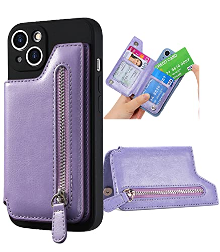 TopFunny Cartera adhesiva para funda de teléfono, tarjetero adhesivo de crédito para la parte posterior de las fundas del teléfono, funda de cuero con cremallera, compatible con iPhone, Samsung Galaxy la mayoría de los teléfonos inteligentes, color morado