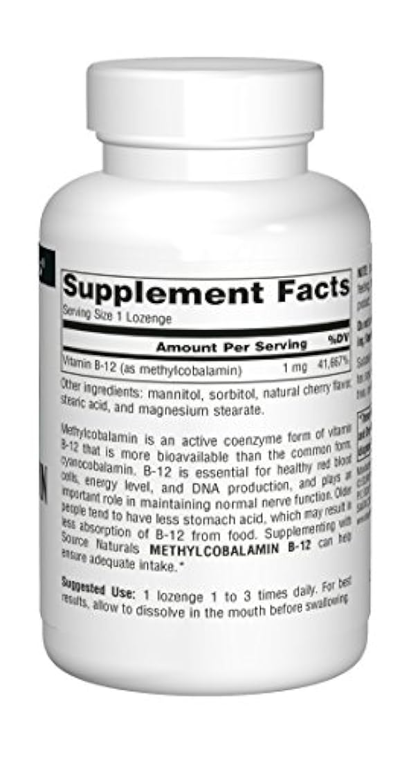 Fuente Naturals Methylcobalamin, Vitamina B-12 Cherry Flavored Sublingual, 240 Count