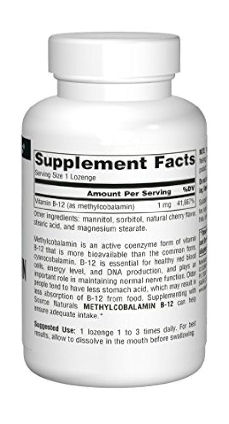 Fuente Naturals Methylcobalamin, Vitamina B-12 Cherry Flavored Sublingual, 240 Count