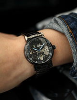 Reloj mecánico de cuerda de acero inoxidable negro