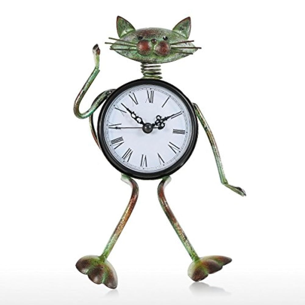 Reloj de escritorio Hecho a mano Vintage Metal Gato.