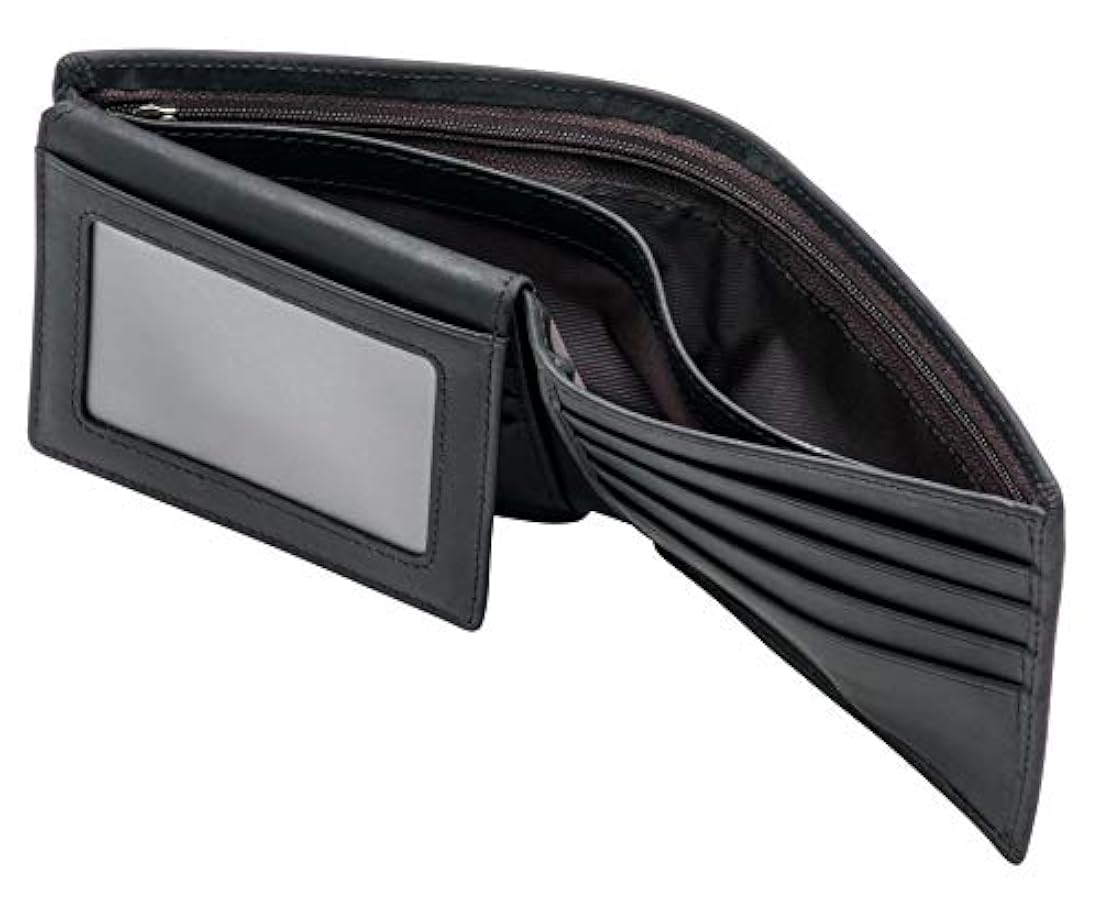 Billetera para hombre con cremallera y de piel auténtica