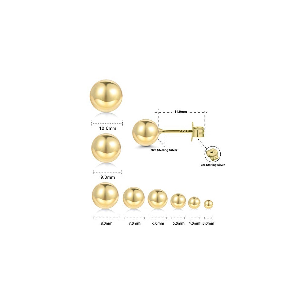 Aretes chapados en oro de 18 quilates con bola de plata