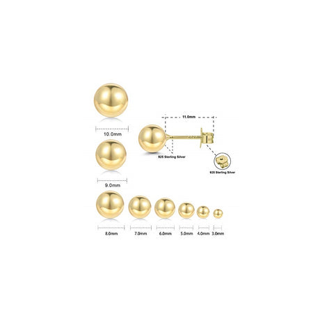 Aretes chapados en oro de 18 quilates con bola de plata