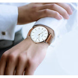 Reloj de pulsera analógico en cuarzo, correa de piel