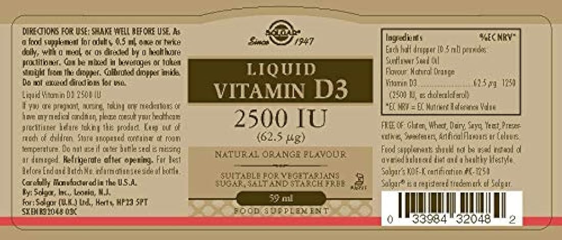 Solgar Liquid Vitamin D3 (Colecalciferol) 125mcg (5000 UI)