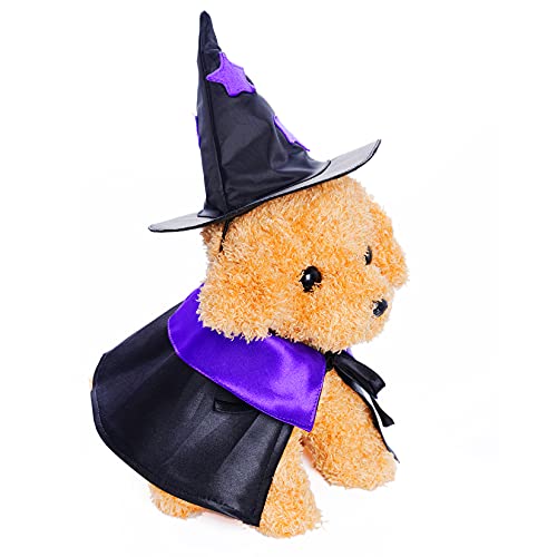 Dxhycc Disfraz de Halloween para mascotas, disfraz de mago de gato, disfraz divertido de mago y sombrero de mago para perros pequeños, trajes de gatos