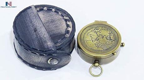 Brújula de latón con funda de piel, regalo náutico