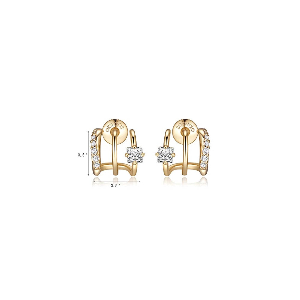 Aretes tipo dormilona triples chapados en oro de 14 quilates