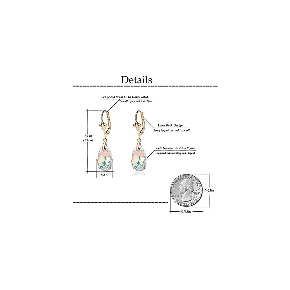 Aretes chapados en oro con dijes con forma de lágrima
