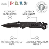 Cuchillo plegable corta correas y rompecristales integrados