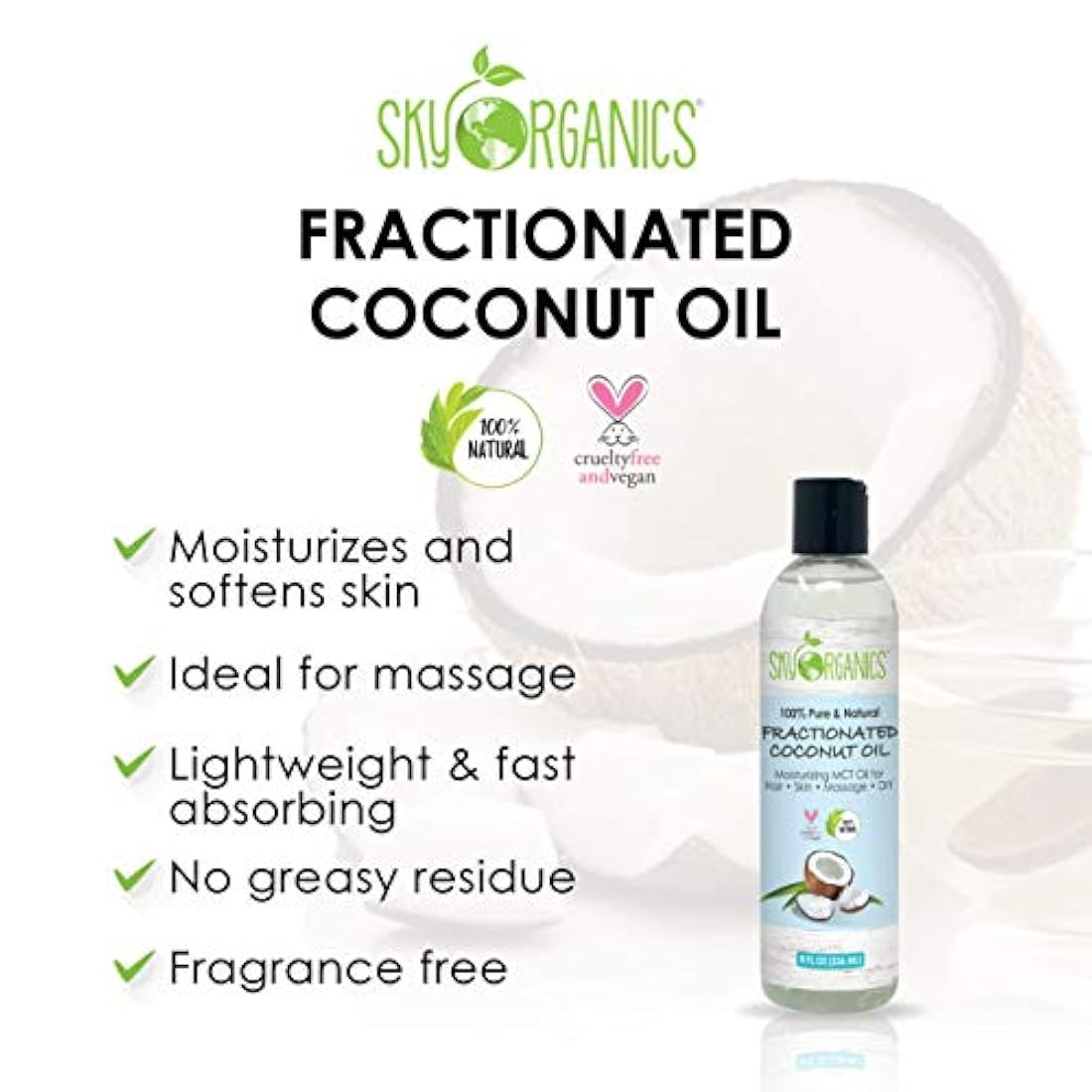 Aceite de coco fraccionado por Sky Organics (8 onzas)