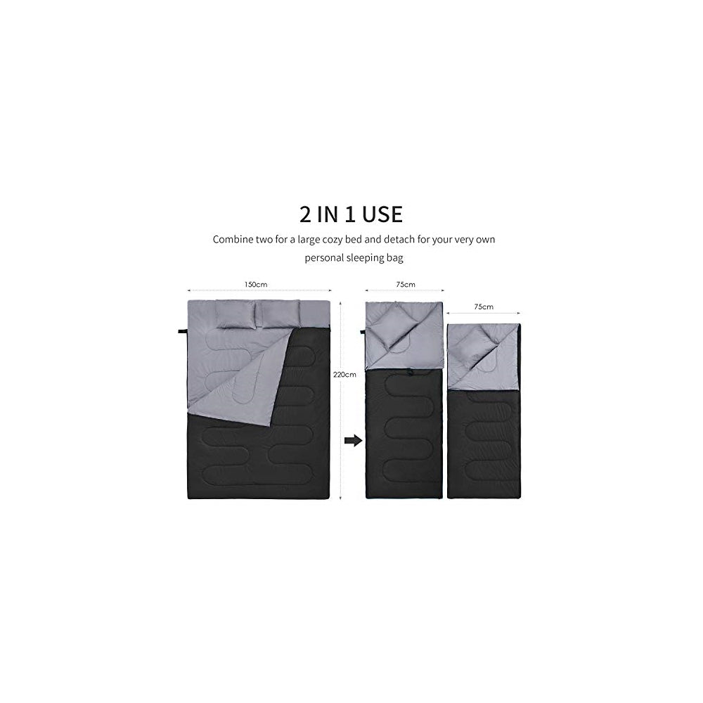 Saco de Dormir Doble Ligero Impermeable con 2 Almohadas