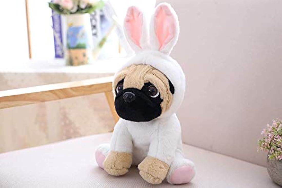 peluche, perro pug con lindo disfraz de conejo 10 pulgadas