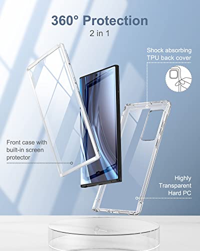 SURITCH Compatible con Galaxy S22 Ultra Clear Case 5G, [Protector de pantalla integrado] Protección de cuerpo completo Carcasa dura + TPU suave parachoques a prueba de golpes Funda resistente para Samsung Galaxy S22 Ultra 6.8 pulgadas (transparente)