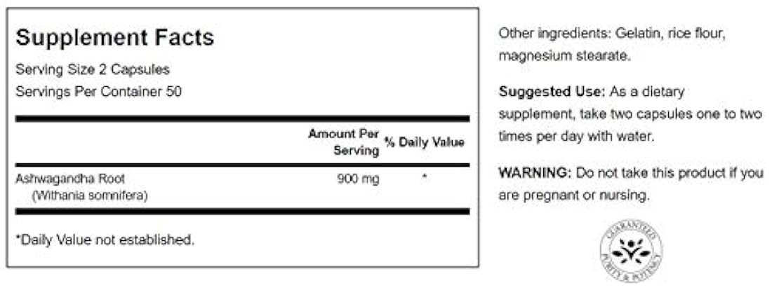 Swanson  Ashwagandha Polvo 450 mg 100 cápsulas de gelatina