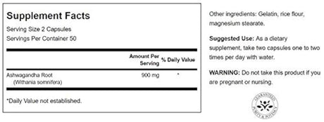 Swanson  Ashwagandha Polvo 450 mg 100 cápsulas de gelatina